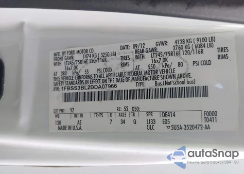 2013 Ford E-350 Super Duty Xl from USA, damaged, VIN 1FBSS3BL2DDA07966